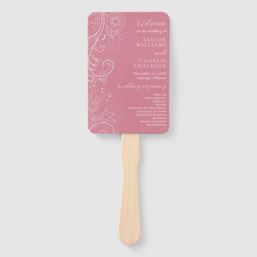 Dusty Pink Elegant Bloemen Huwelijk Programma Handwaaier (Voorkant)