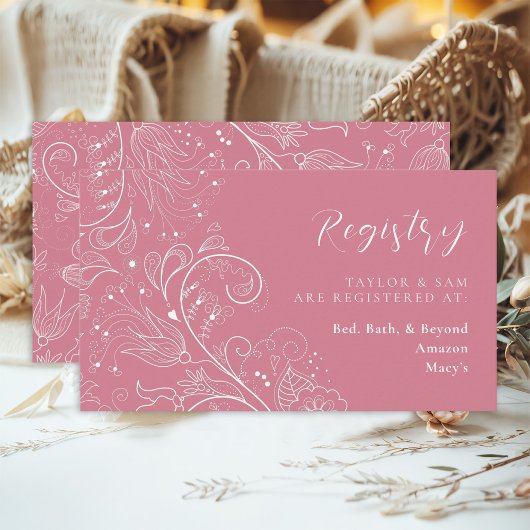 Dusty Pink Elegant Floral Wedding Registry Informatiekaartje