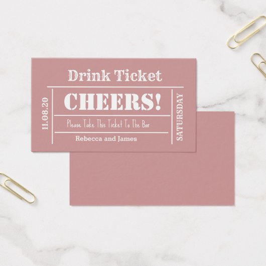 Dusty Pink Elegant Wedding Gratis Drink Ticket Visitekaartje (Kantoor)