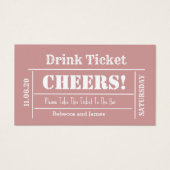 Dusty Pink Elegant Wedding Gratis Drink Ticket Visitekaartje (Voorkant)