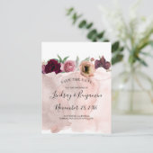 Dusty Pink en Bourgondië Red Floral Save the Date Aankondigingskaart (Staand voorkant)