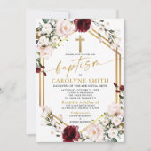 Dusty Pink en Burgundy Floral Baptism Invitation Kaart (Voorkant)