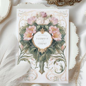 Dusty Pink en Cream Art Nouveau Bruiloft Kaart