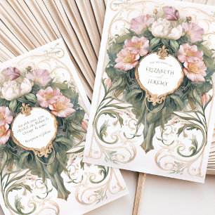 Dusty Pink en Cream Art Nouveau Bruiloft Kaart
