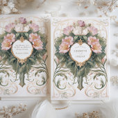 Dusty Pink en Cream Art Nouveau Bruiloft Kaart