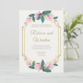Dusty Pink en Gold Floral Greenery Wedding Save The Date (Staand voorkant)