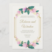 Dusty Pink en Gold Floral Greenery Wedding Save The Date (Voorkant / Achterkant)