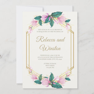 Dusty Pink en Gold Floral Greenery Wedding Save The Date