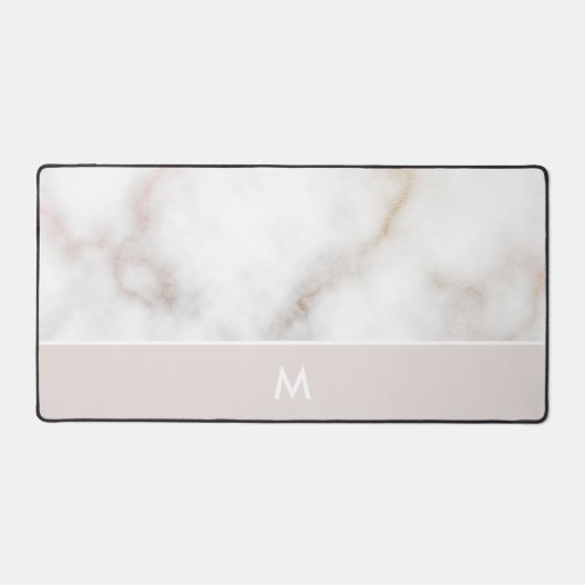 Dusty Pink en Gold Marble Monogram Bureaumat (Voorkant)