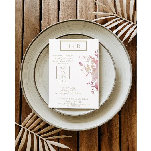 Dusty Pink en Gold Modern Minimalist Wedding Kaart