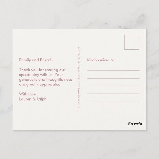 Dusty Pink en Ivory Non-Photo Dank u Briefkaart (Achterkant)