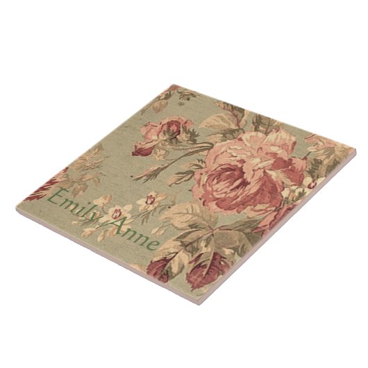 Dusty Pink en Sage Green Rozen op maat Tegeltje (Zijkant)