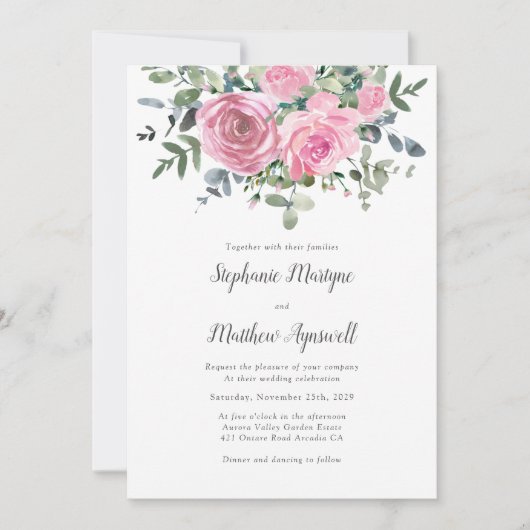 Dusty Pink Eucalyptus Botanical Wedding Kaart (Voorkant)