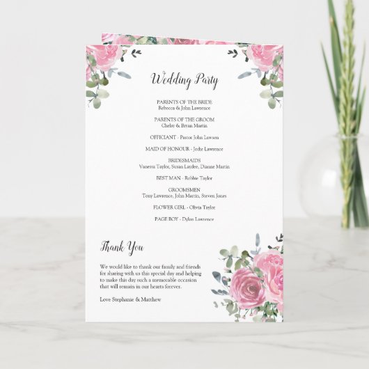 Dusty Pink Eucalyptus Botanical Wedding Programma (Achterkant)