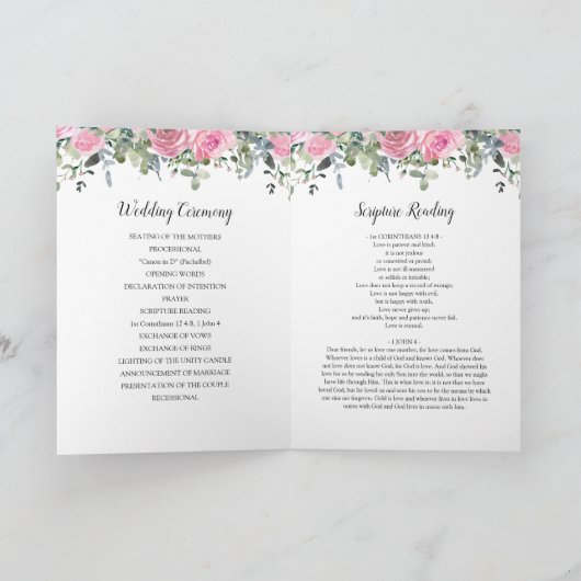 Dusty Pink Eucalyptus Botanical Wedding Programma (Binnen)
