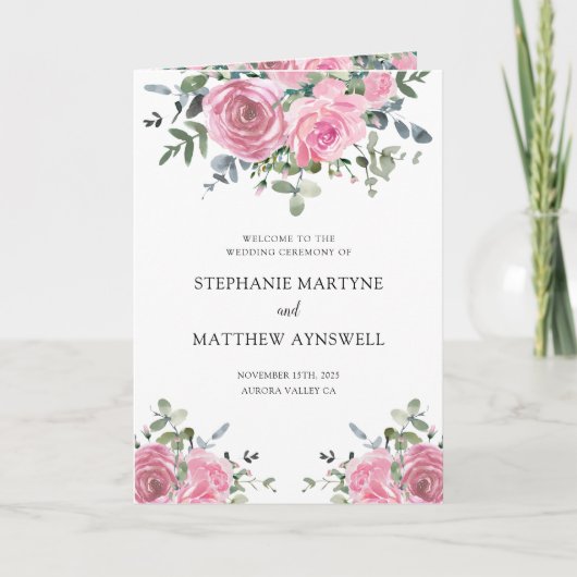 Dusty Pink Eucalyptus Botanical Wedding Programma (Voorkant)