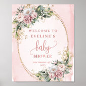 Dusty Pink Eucalyptus Welcome Baby Shower Poster (Voorkant)