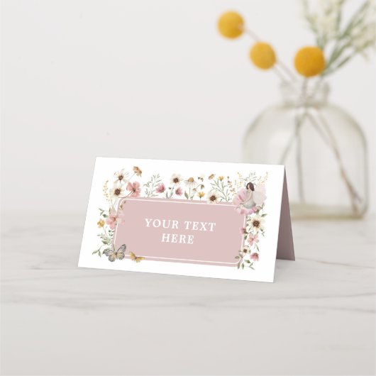 Dusty Pink Fairy Wildflower Verjaardag Etiket Plaatskaartje (Voorkant)