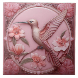 Dusty pink faux relief Art Nouveau Hummingbird L Tegeltje