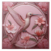 Dusty pink faux relief Art Nouveau Hummingbird R Tegeltje (Voorkant)