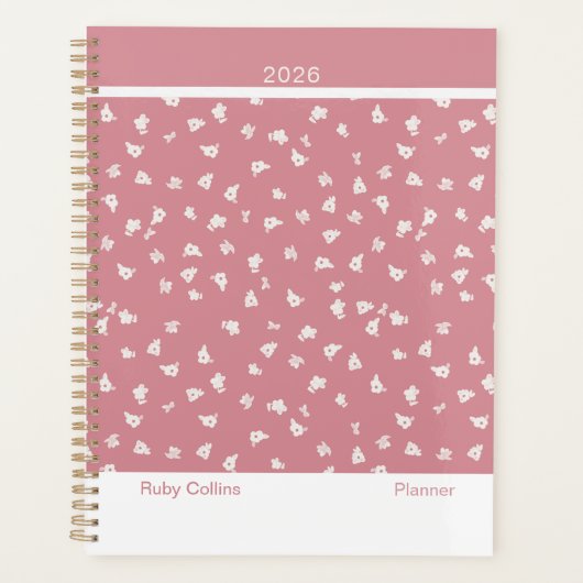 Dusty Pink Feminine Minimalist Floral Large Planner (Voorkant)