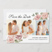 Dusty Pink Floral 3 Foto Modern Weddenschap Save The Date (Voorkant)