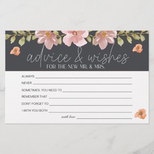 Dusty Pink Floral Advice Well Wishes Wedding Briefpapier (Voorkant)
