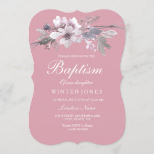 Dusty Pink Floral Baby Girl Baptisme Christening Kaart