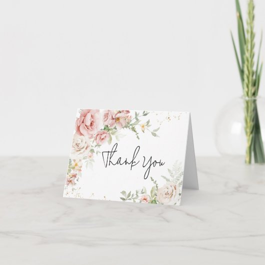 Dusty Pink Floral Baby shower Bedankkaart (Voorkant)