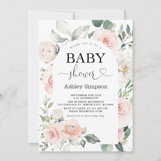 Dusty Pink Floral Baby shower Kaart (Voorkant)