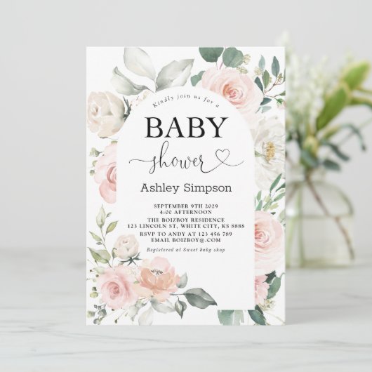 Dusty Pink Floral Baby shower Kaart (Staand voorkant)