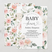 Dusty Pink Floral Baby shower Kaart (Voorkant / Achterkant)