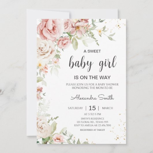 Dusty Pink Floral Baby shower Kaart (Voorkant)