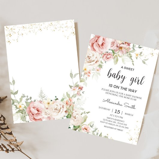 Dusty Pink Floral Baby shower Kaart