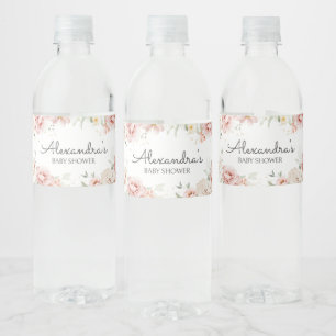 Dusty Pink Floral Baby shower Waterfles Etiket