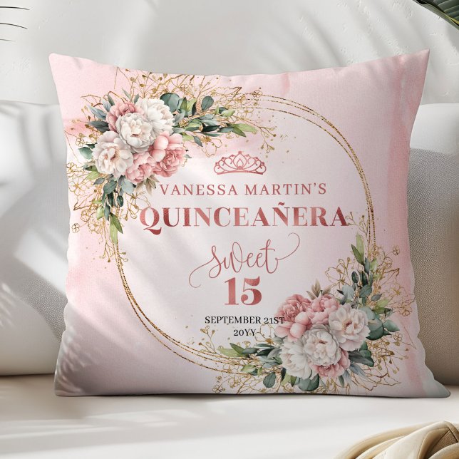 Dusty Pink Floral Best Gift Sweet 15 Pillow Kussen (Dusty Pink Floral Best Gift Sweet 15 Pillow)