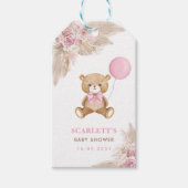 Dusty Pink Floral Boho Teddy Bear Baby Girl Party Cadeaulabel (Voorkant)