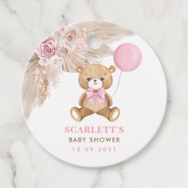 Dusty Pink Floral Boho Teddy Bear Baby shower Bedankjes Labels