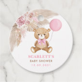 Dusty Pink Floral Boho Teddy Bear Baby shower Bedankjes Labels (Voorkant)