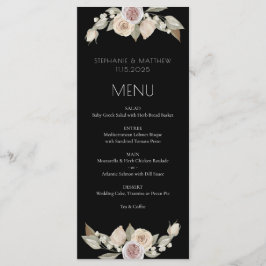 Dusty Pink Floral Botanical Black Wedding Menu
