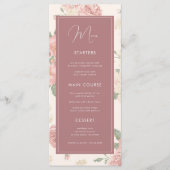 Dusty Pink  Floral Botanical Weddenschap Dinner Menu (Voorkant)