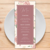 Dusty Pink  Floral Botanical Weddenschap Dinner Menu