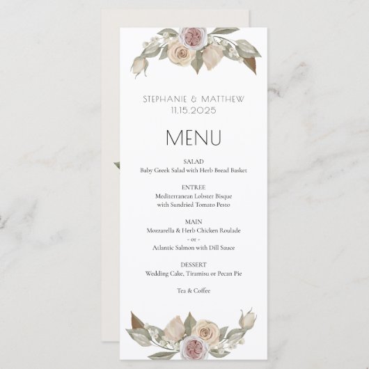 Dusty Pink Floral Botanical Wedding Menu (Voorkant / Achterkant)