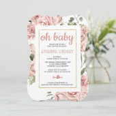 Dusty Pink Floral Botanisch Baby shower Kaart (Staand voorkant)