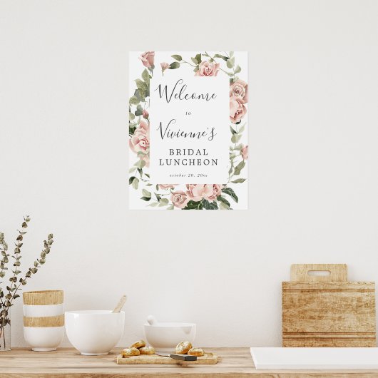 Dusty Pink Floral Bridal Luncheon Welkom Poster (Keuken)