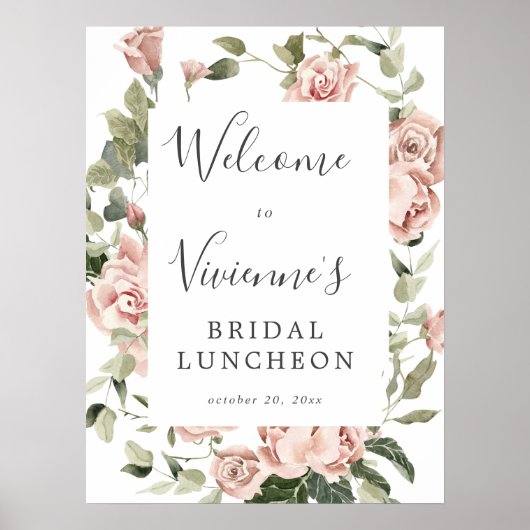 Dusty Pink Floral Bridal Luncheon Welkom Poster (Voorkant)