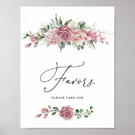 Dusty Pink Floral Bridal Shower Favors Sign Poster