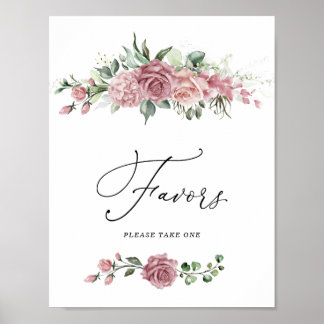 Dusty Pink Floral Bridal Shower Favors Sign Poster
