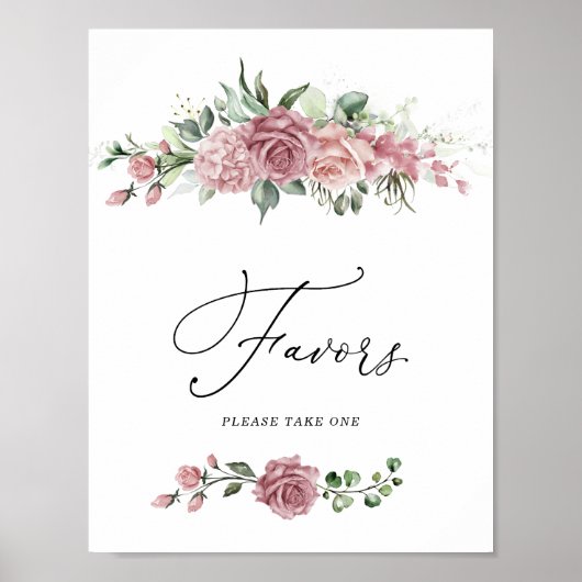 Dusty Pink Floral Bridal Shower Favors Sign Poster (Voorkant)