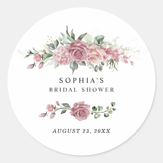 Dusty Pink Floral Bridal Shower Ronde Sticker (Voorkant)
